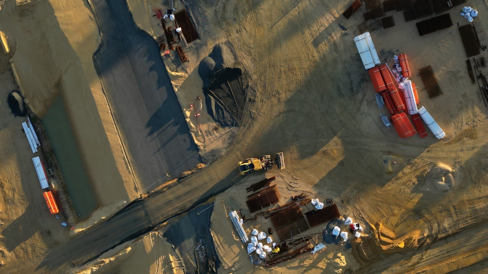 Aerial view of an active construction site
